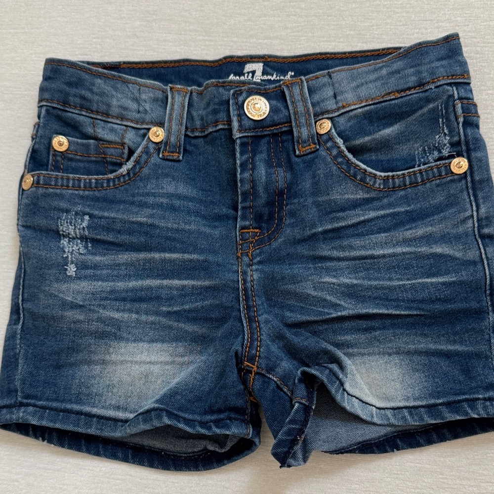 7 For All Mankind Kids Distressed Blue Denim Shorts